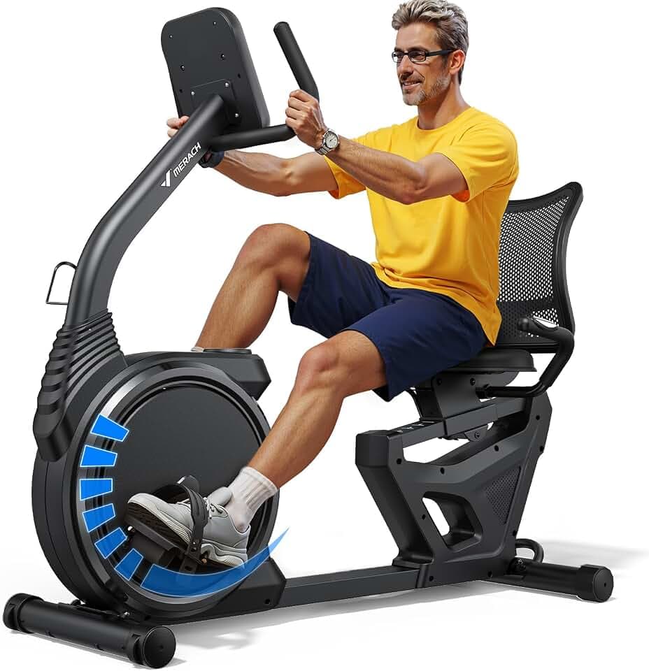 MERACH Liegeergometer für Zuhause mit 8 verstellbaren Widerstandsstufen, leichte kommerzielle Heimtrainer Fahrrad mit Smart Bluetooth, exklusiver App-Konnektivität, LCD-Display, Herzfrequenzsensoren