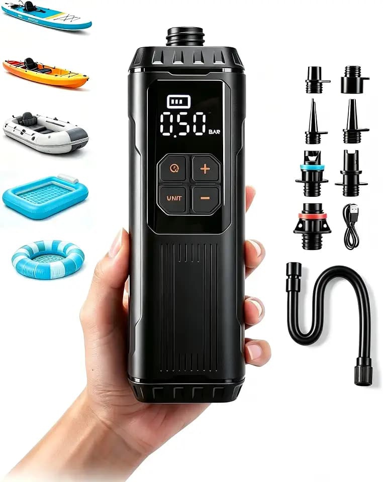 Mini Paddle Board Pumpe, Tragbare SUP Luftpumpe mit Akku, Leichte Elektrische Inflator 12PSI Automatische Abschaltung, USB-C Wiederaufladbar für Paddle Boards, Kajak, Pool Floats