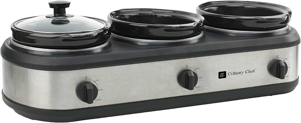 CULINARY CHEF, Triple Slow Cooker, Buffet Server 2.5qt x 3 Pot, Food Warmer – Stainless