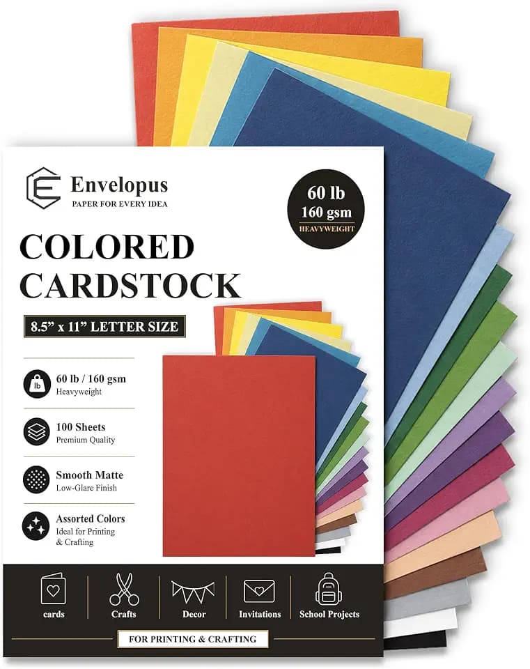 Colored Cardstock 8.5 x 11, 20 Assorted Construction Paper, 60 lb