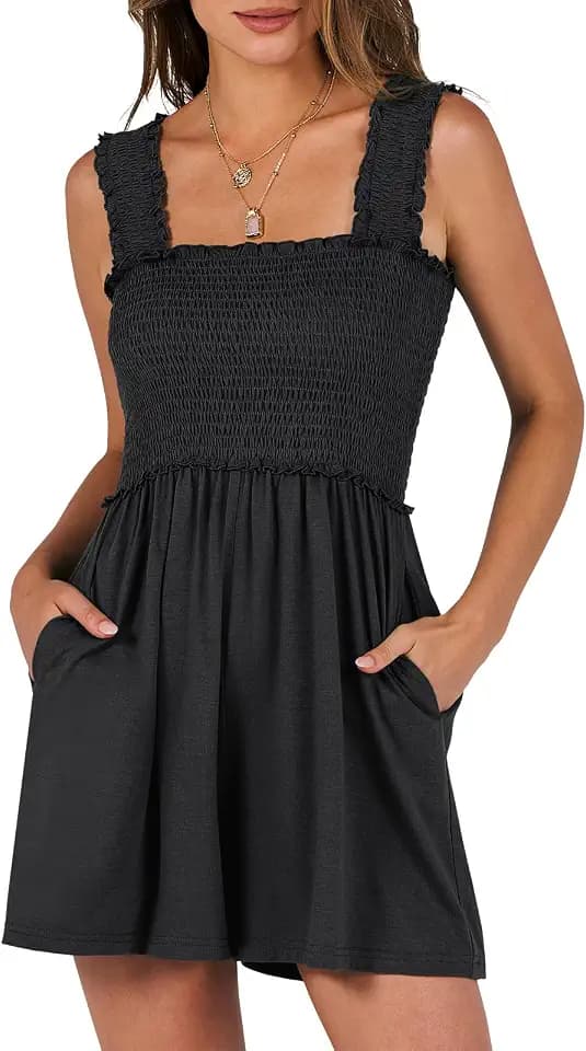 Caracilia Rompers for Women Smocked Summer Casual Vacation Beach Outfits