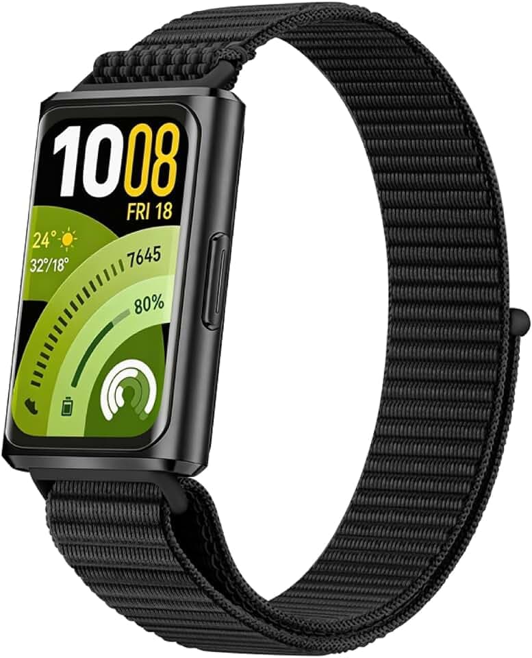 GIOPUEY Armband Kompatibel mit Huawei Band 11/11 Pro, Geflochtenes Nylon Armband [Unisex] elastisch Ersatzarmband - Black