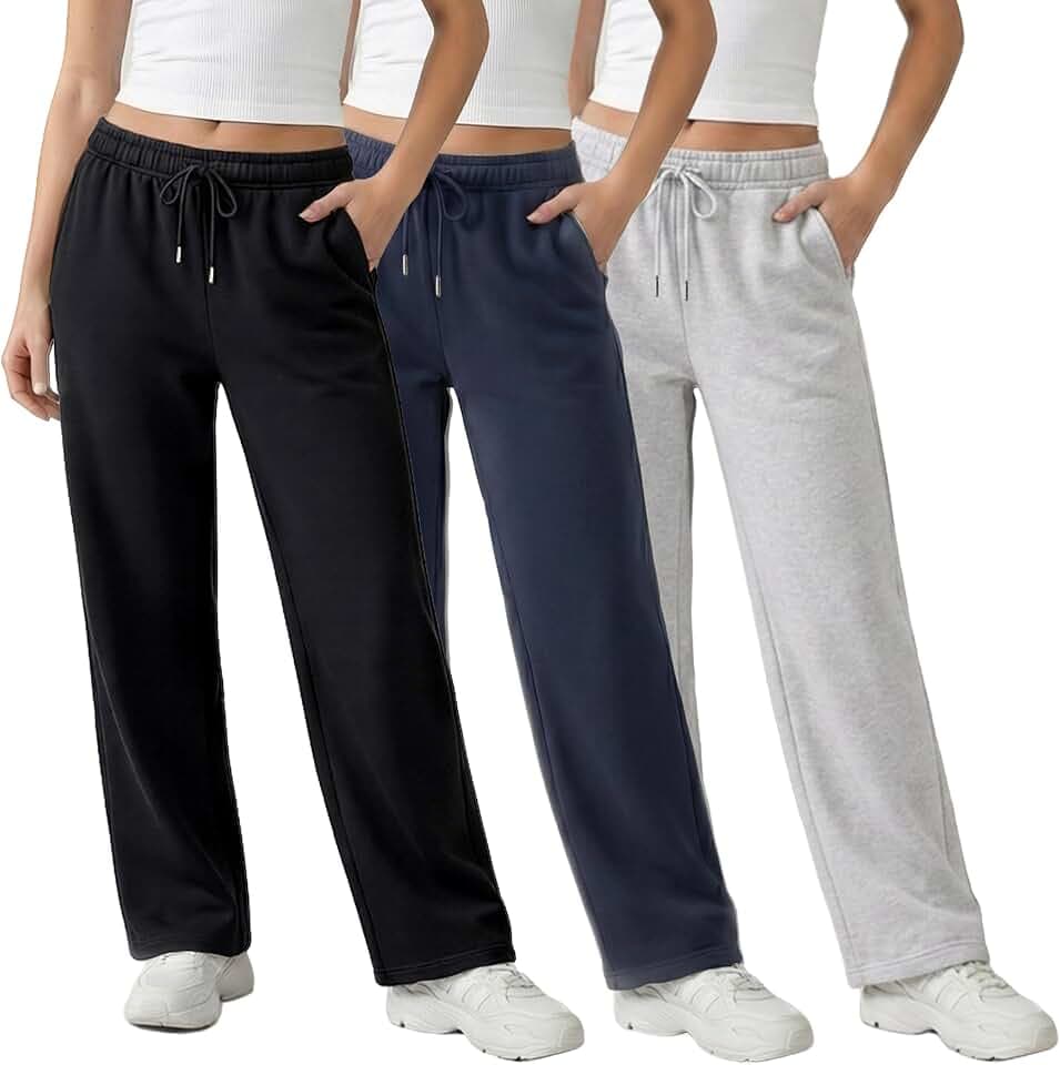 Common Stitch 3 Pack Straight Leg Fleece Sweatpants for Women, Pockets