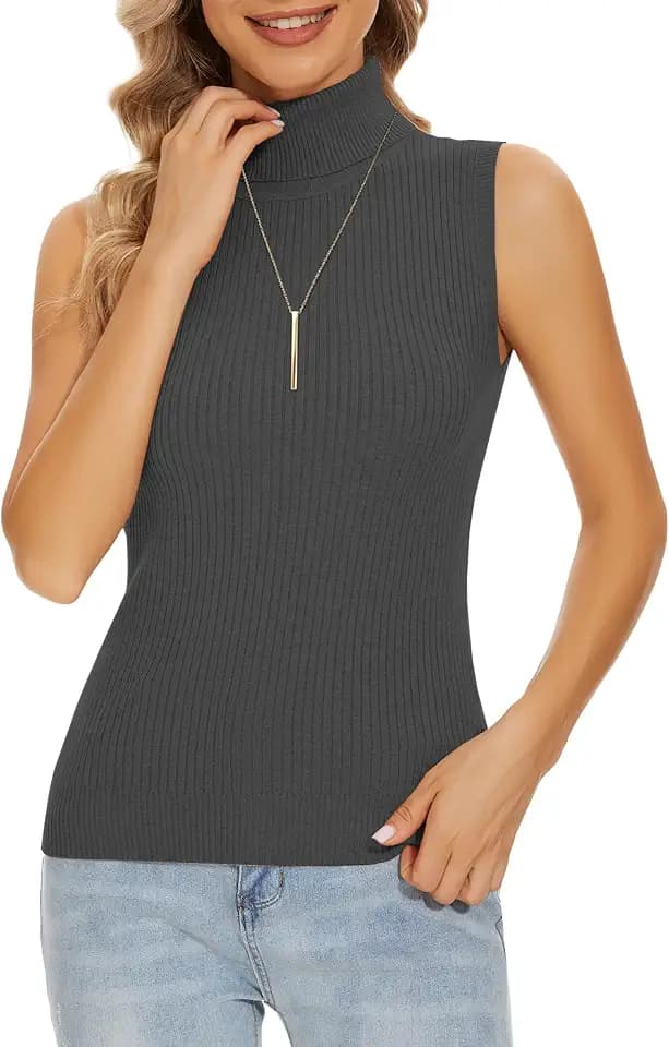Sleeveless Turtlenecks Tops for Women Slim Fit Knit Sleeveless Vest