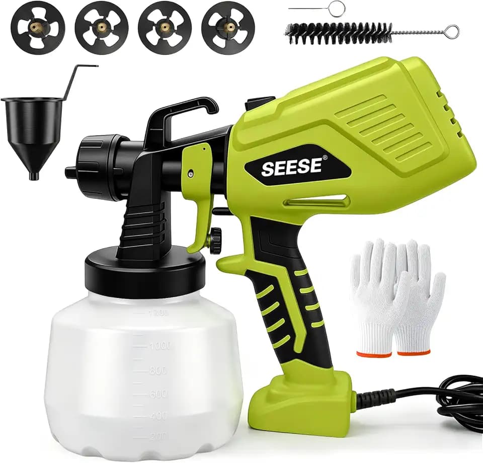 SEESE HVLP Electric Paint Sprayer: Equipped with 4 Nozzles & 3 Patterns