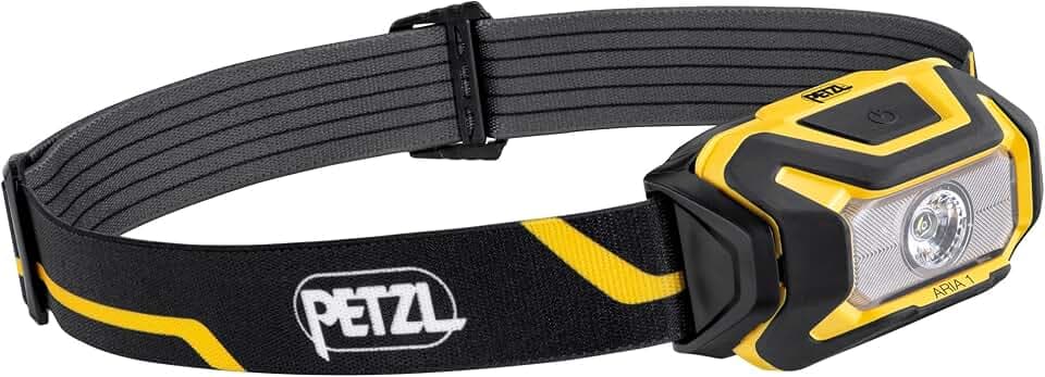 PETZL ARIA 1, Kompakte, langlebige, wasserdichte Stirnlampe, 350 Lumen, Gelb/Schwarz