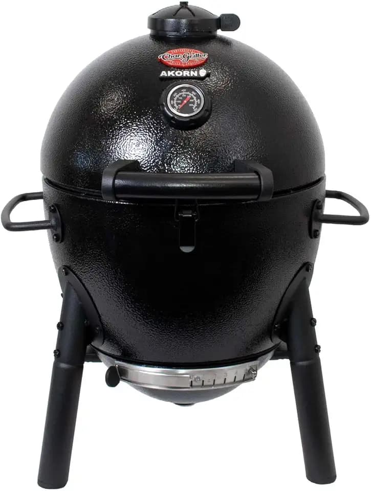 Char-Griller AKORN Jr. Portable Kamado Charcoal Grill and Smoker, Triple-Wall Insulated Steel with Cast Iron Grates and Locking Lid, 155 Sq. In. Cooking Area, Black