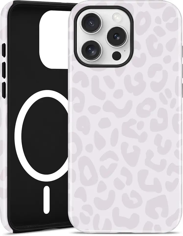 Jusy Magnetic Cheetah Phone Case for iPhone 14 Pro Max,Gray Leopard