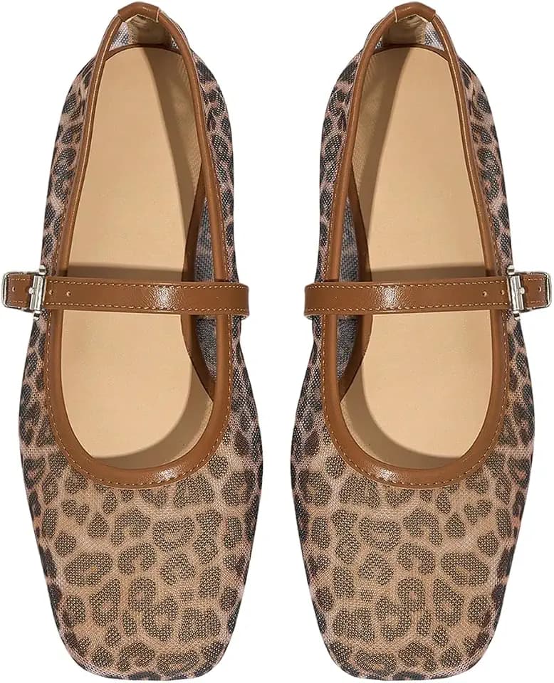 Milumia Summer Leopard Mesh Ballet Flats for Women Comfortable Dressy Work