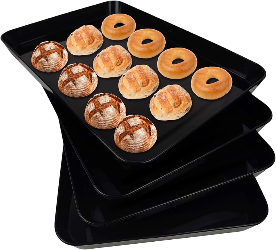 Kunststoff Serviertablett, Servierteller 4-teiliges Set, Wiederverwendbar, Frühstückstablett für Partei, Servierplatte für Buffets, Feiern, Desserts, Picknicks und Snacks, 40.4 x 27.9 cm