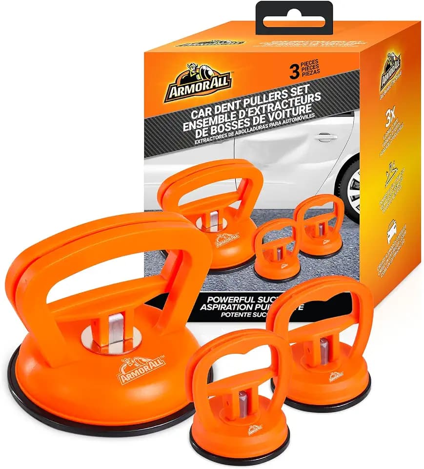 Armor All Dent Puller 3 Pack, 4.5” Powerful 55 Lb Car Dent Puller & Two 2.4” Mini 16.5 Lb Pullers, Suction Cup Paintless Dent Repair Puller, Car Dent Repair Tool, Screen, Glass, Tiles, Objects Moving
