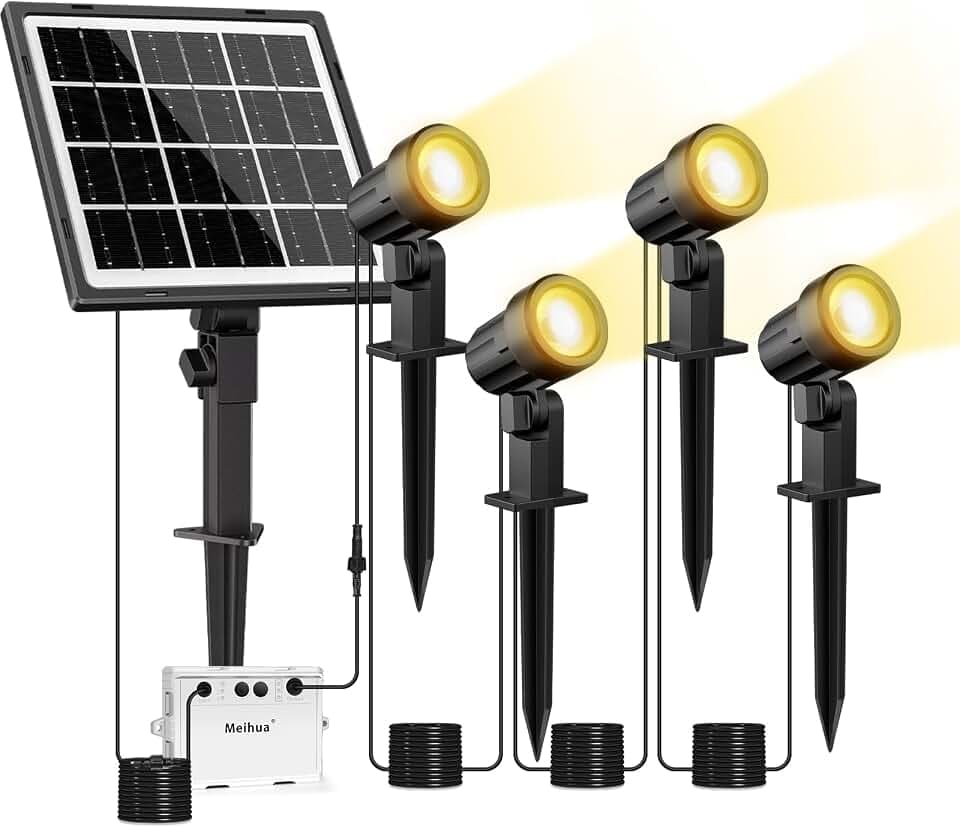 MEIHUA Solar Gartenleuchte 4 Stück 2700K Warmweiß 3 Helligkeit 3 Modi