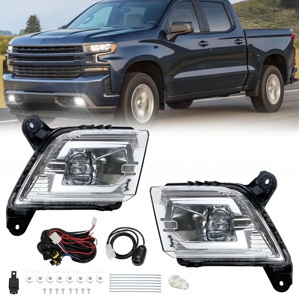 LED Fog Light Compatible With 2019-2023 Chevy Silverado 1500 2020-2023 Chevy Silverado 2500HD Silverado 3500HD Front Bumper Driving Fog Lamp with Switch & Wiring Kit (Clear Lens)