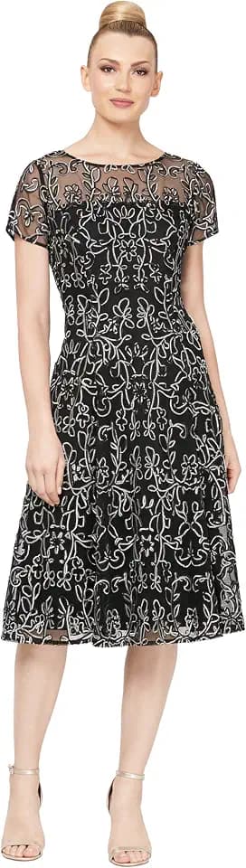 S.L. Fashions Women's Sequined Lace Midi Dress (Petite and Regular Sizes)
