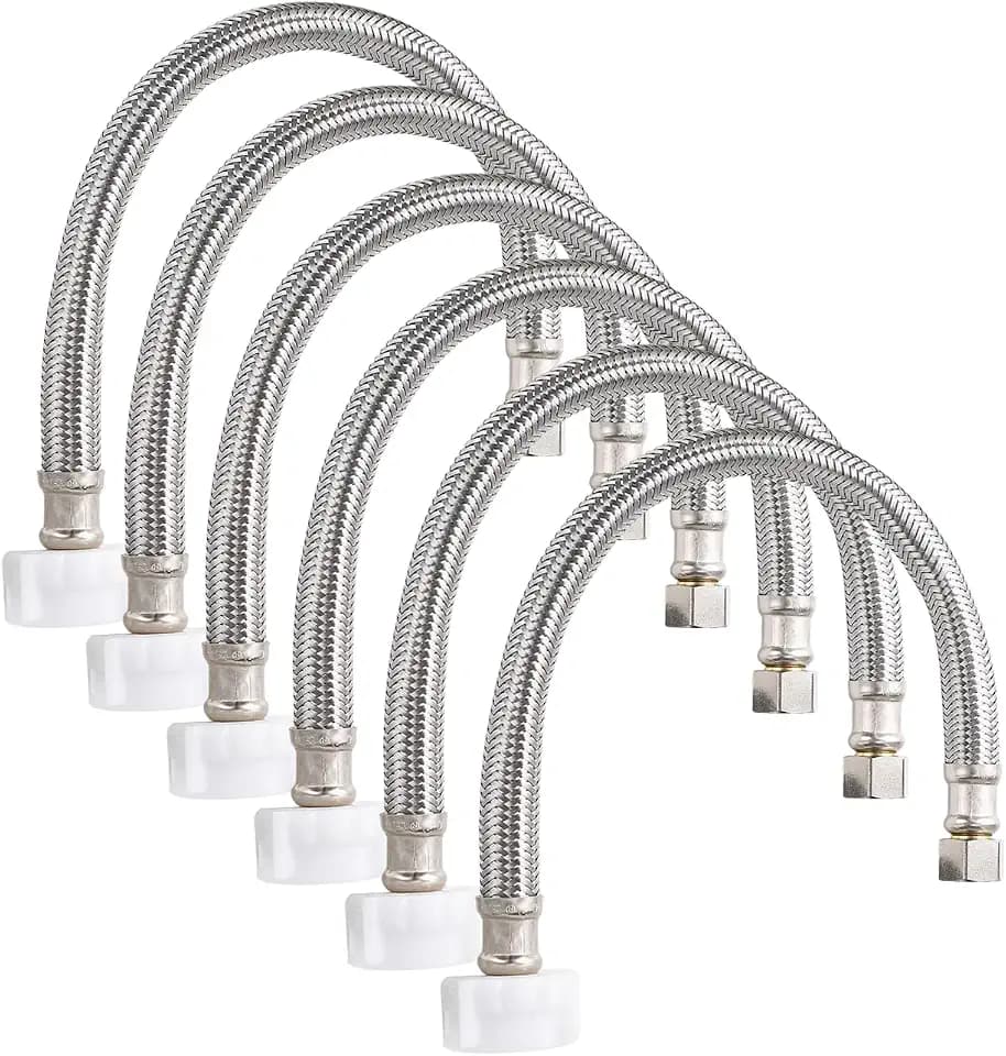 6Pack, 12 inches - PevePexe Toilet Hose Water Supply Line - 3/8" COMP x 7/8" BC Braided Toilet Connector Hose