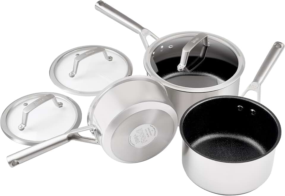 Ninja Foodi ZEROSTICK Edelstahl 3-teiliges Pfannenset mit hitzegehärteten Glasdeckeln, 16cm, 18cm, 20cm, antihaftbeschichtet, induktionsgeeignet, backofen- und spülmaschinenfest, C63000EU