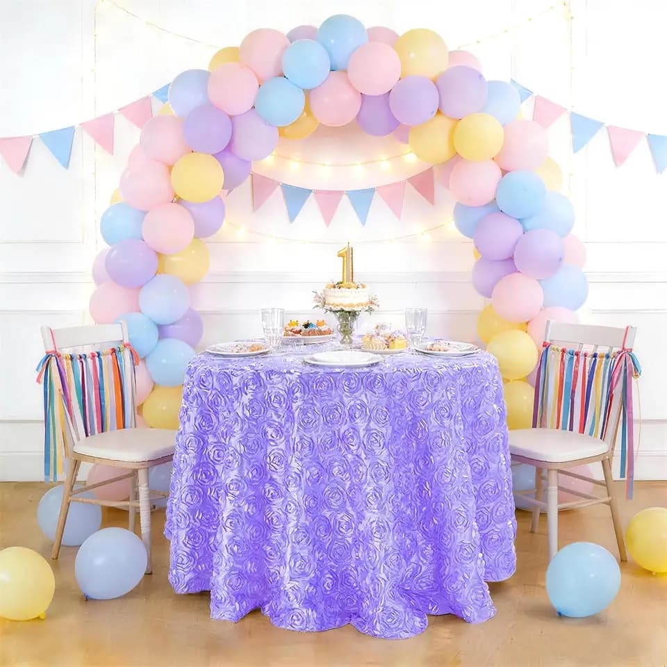 QueenDream Lavender Rosette Tablecloths for 6FT Tables - 120Inch 3D Floral Table Cover Party Holiday Gathering Use