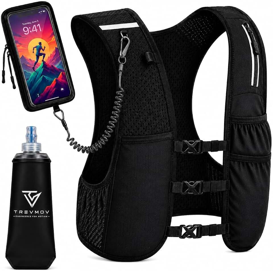 Running Hydration Vest with Phone Holder & 500ml Soft Flask, M/L