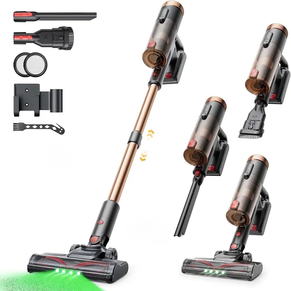 Proscenic P11 Ultra Staubsauger Kabellos, Leichter Selbststehend 50Kpa 50Min Akku mit Touchscreen Grün Licht Anti-Tangle, Stielstaubsauger für Teppich Hartböden Vorhang Auto Haustierhaare, Golden