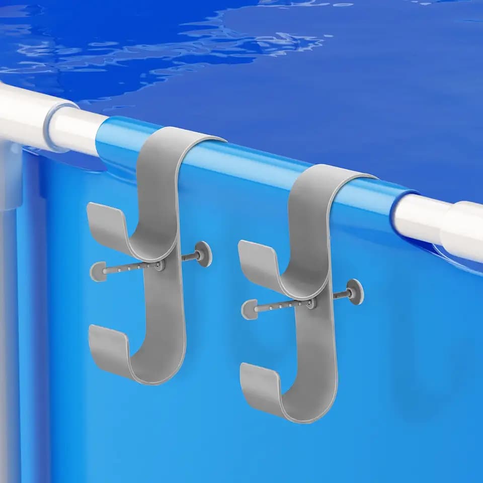 2 PCS Gray Poolside Pool Leaf Skimmer Net Holder Plastic Poolside Pool Pole Hanger Adjustable Telescopic Pole Hooks Brush Hanger Tools for Above Ground Pools