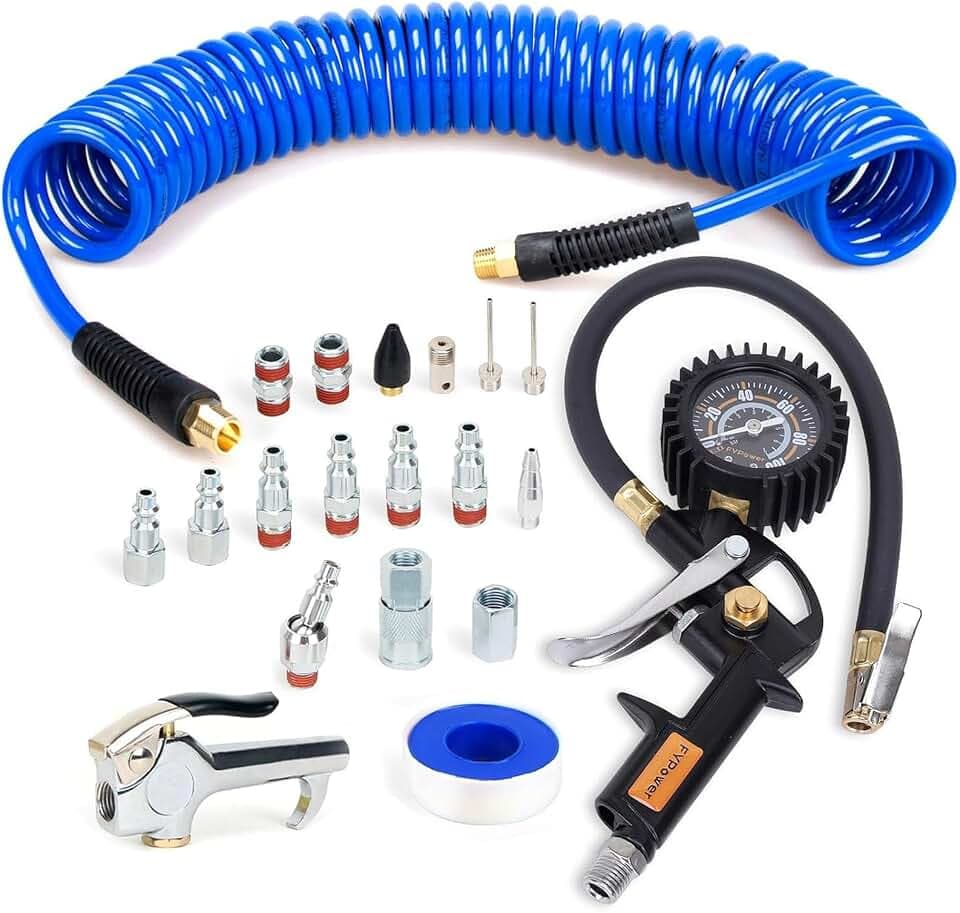 20 Pieces Air Compressor Accessories Kit with Recoil Poly Air Hose