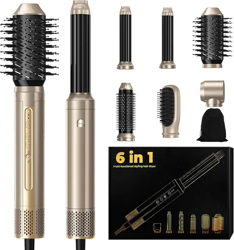 Hair Styler Set 6 In 1 Hairstyler, Airstyler mit 110000 U/MIN Warmluftbürste, Rundbürstenföhn, Haartrockner, Lockenstab, Thermal Brush, Glättbürste Für Alle Haartypen, Trocknen, Glätten,Locken