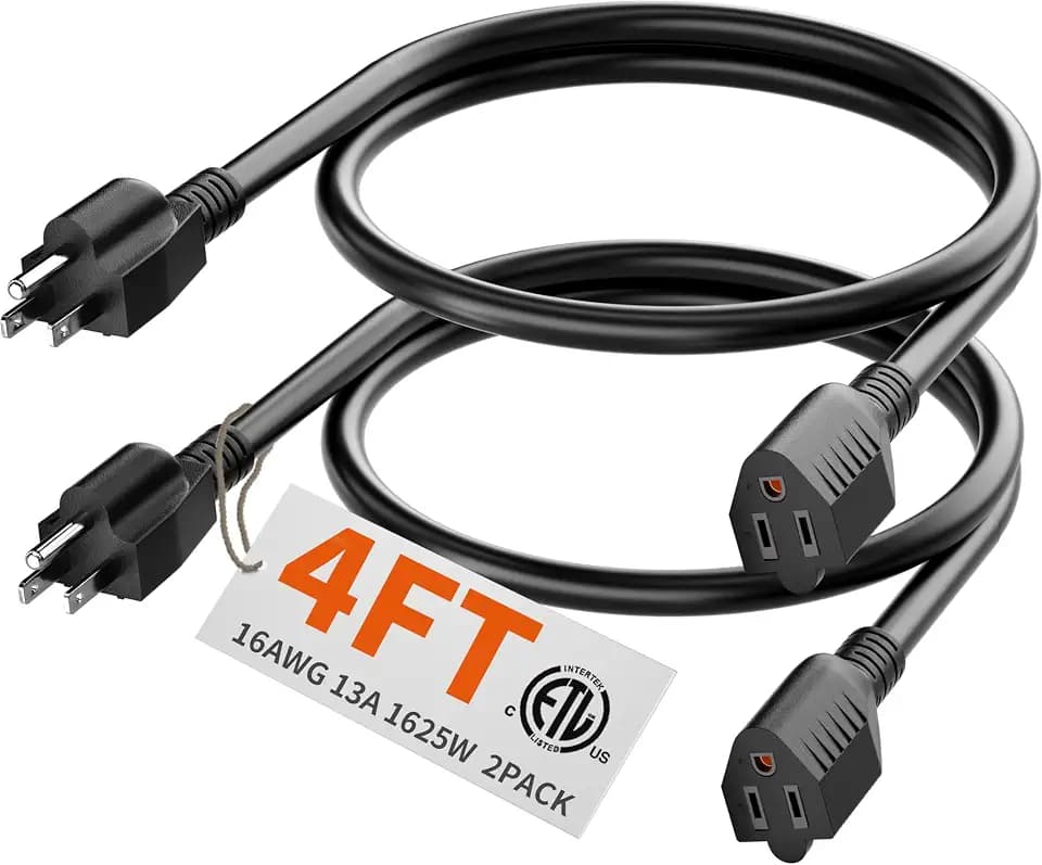 HUANCHAIN Short Black Extension Cord 4FT 2Pc Indoor 16/3 Gauge