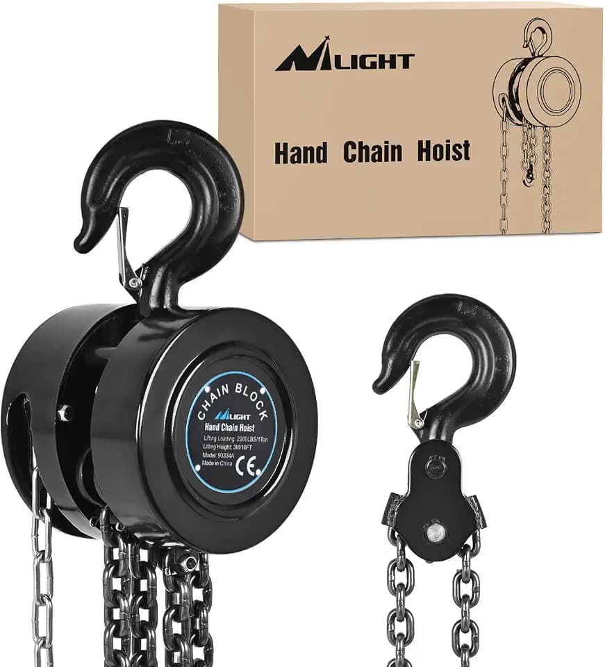 Nilight 1 Ton 2200 lbs Manual Chain Hoist with G70 Galvanized Chain | 10 ft Lifting Height with 2 Hooks Heavy Duty Pulley Hoist for Garage Warehouse Automotive Machinery