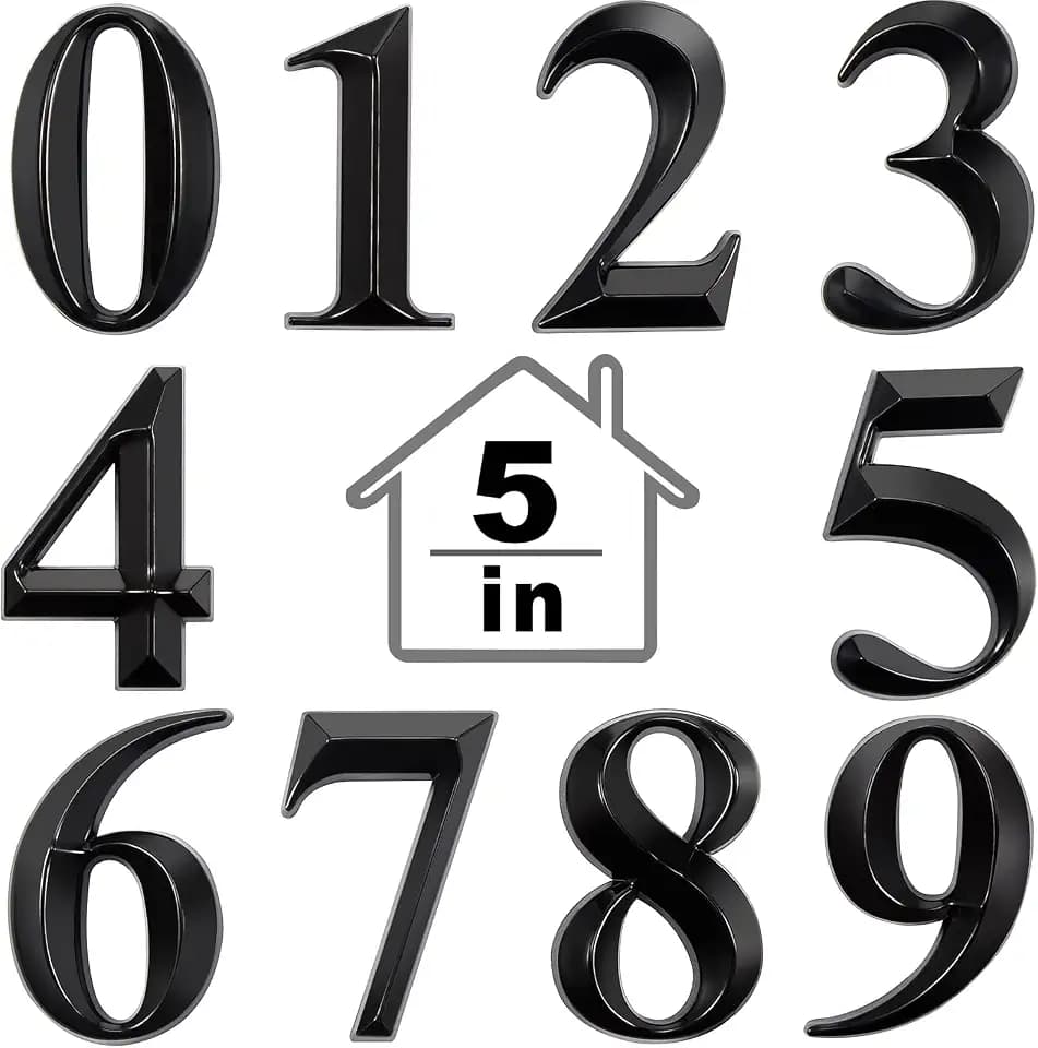 Jetec House Number Stickers 3D Self Adhesive 0-9, 5 x 3.15 Inches,Black