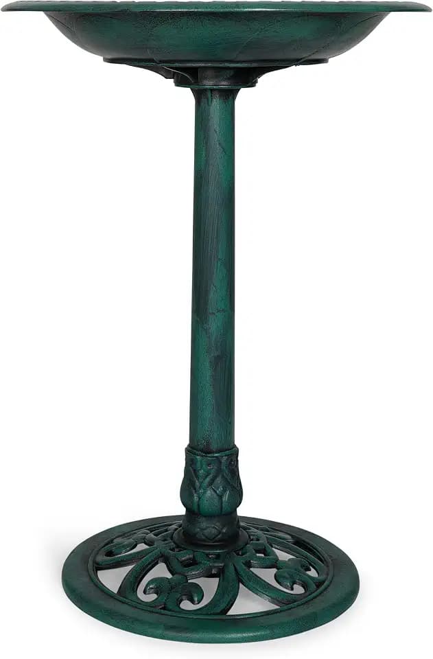 Backyard Expressions Outdoor Garden Bird Bath - Green - Weather Resistant Polyresin - 27 Inch