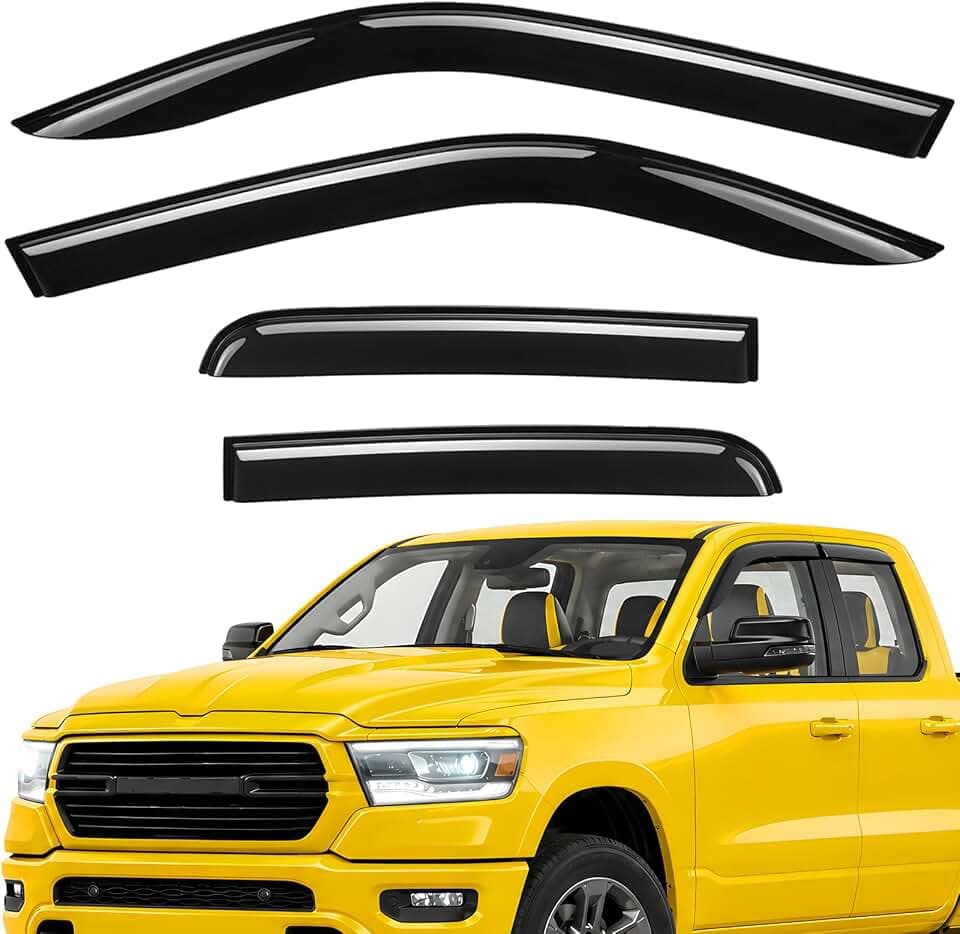 Extra Durable Window Deflectors Tape-On Window Visors Rain Guards Fit for Dodge Ram 1500 2019-2026 Quad Cab, Sun Visors, Wind Vent for Shades, Exterior Car Accessories - 4pcs. AG0035