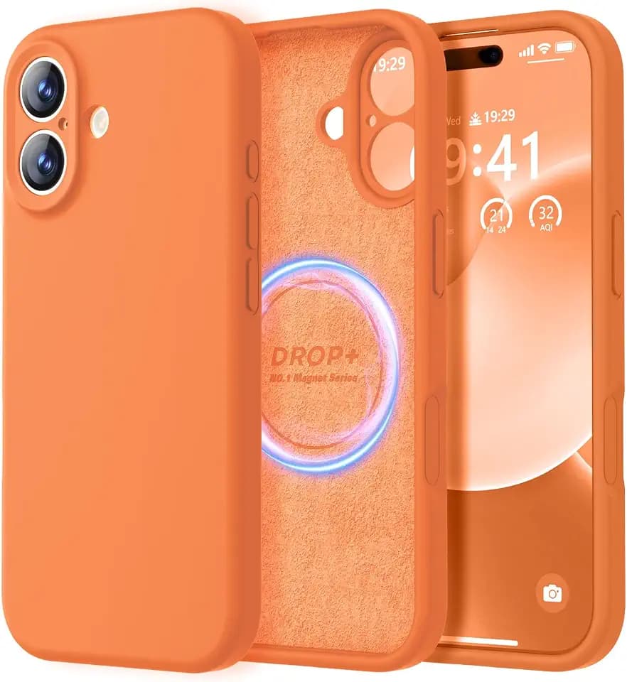 LOVE 3000 Magnetic for iPhone 17 Case Premium Silicone, Bright Orange