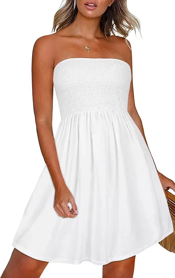 florynova Sommerkleider für Damen, lässig, ärmellos, schulterfrei, Strandvertuschung