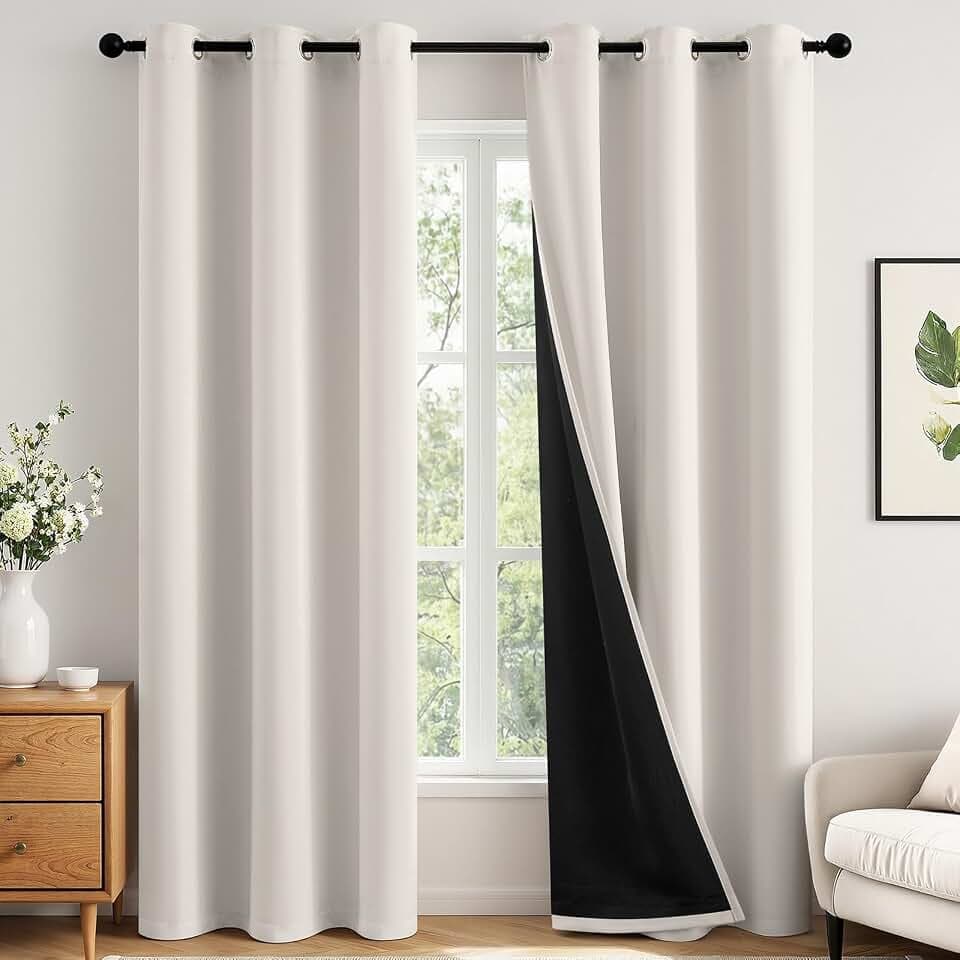 MIULEE Cream 100% Blackout Curtains for Bedroom 96 Inch Length