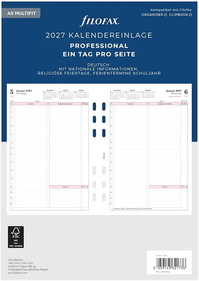 Filofax Kalendereinlage A5 Professional 1 Tag auf 1 Seite deutsch 2027