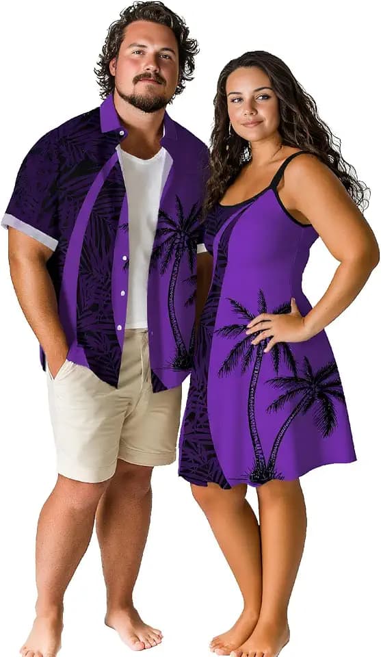 ROSE GAL Matchable Couple Hawaiian Coconut Tree Print Shirt or Plus Size Knee Length Fit and Flare Tank Dress