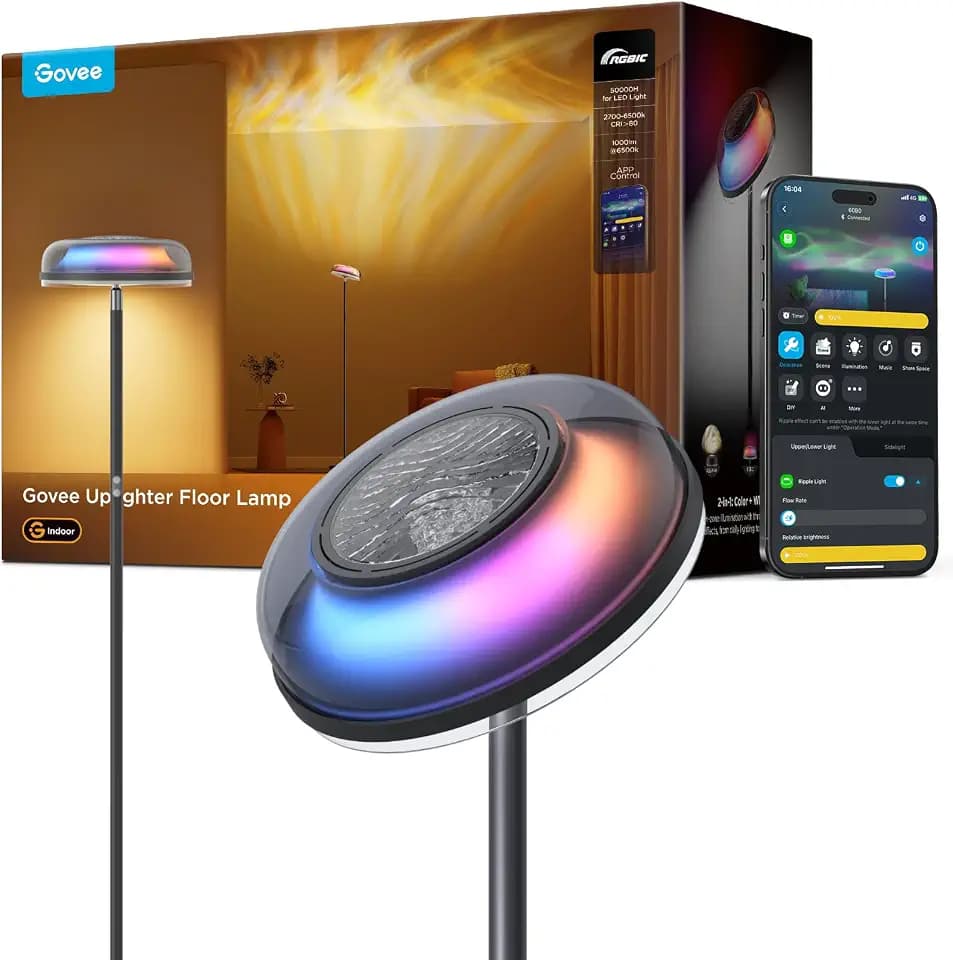 Govee Stehlampe Wohnzimmer Deckenfluter Wellenbeleuchtung,RGBICWW Stehlampe