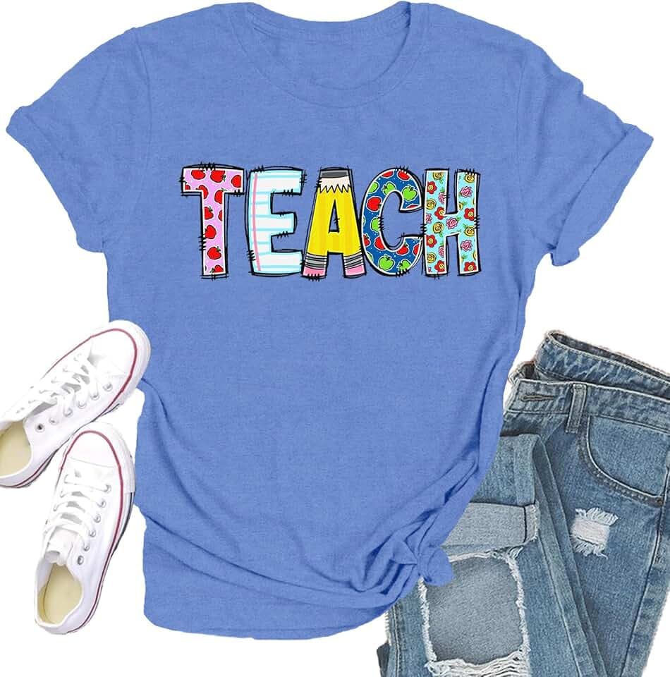 Teacher Shirts for Women Teach Teaching Tshirt Teacher Life Tee Tops