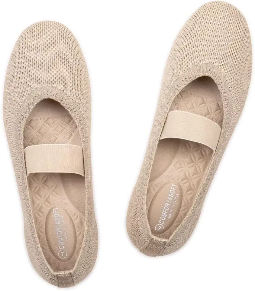 Frank Mully Womens Ballet Flats Casual Round Toe Knit Fabric Flats for Women with Single Strap Ballerina Flat Shoes Lightweight Dressy Shoes for Woman