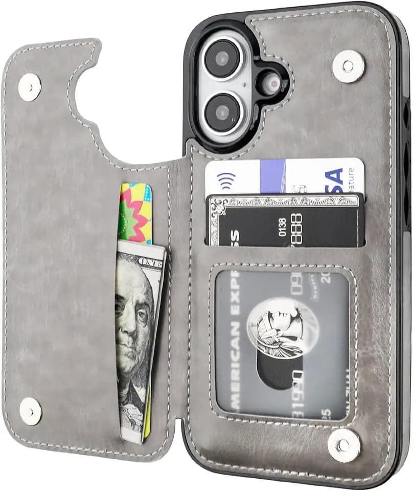 ONETOP for iPhone 16 Wallet Case with Credit Card Holder,Gray