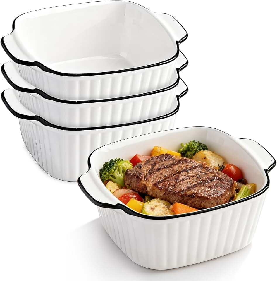 Kleine Auflaufformen,4er Set 14.3x5.2CM Auflaufform Mit Griffe,Auflaufform Klein Aus KeramikZ,Keramik Backform Mit Griffe Für Fritteuse,Backofen Und Mikrowellen,Airfryer,400ML,Keramik