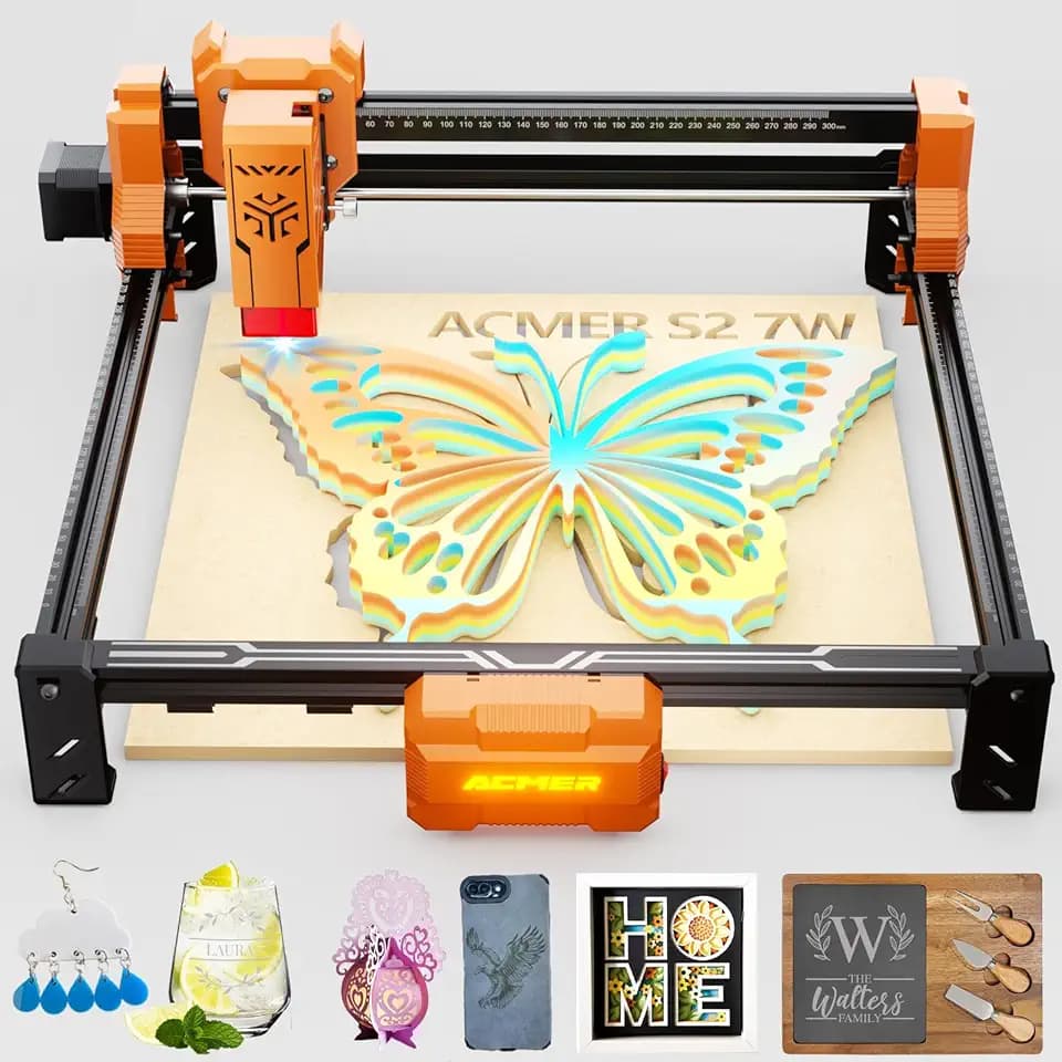 ACMER 7W Laser Cutter, 48W Ausgangsleistung Laser Graviermaschine, 300x300mm, 10000 mm/min, Holz Lasergravierer für DIY-Chargenanpassung, Bildung und Unterricht, Modellbau, individuelle Geschenke