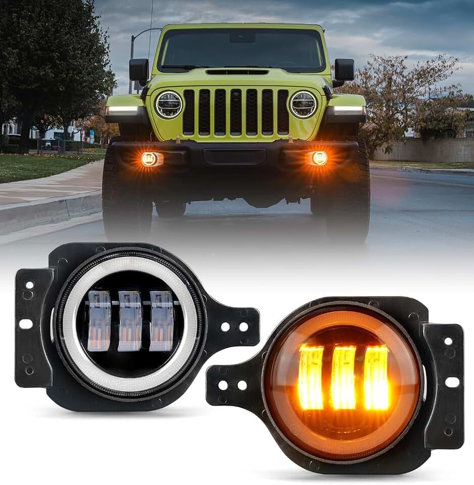 300% Bright 60W LED Fog Lights w/DRL Compatible with 18+ Jeep JL JT, Amber