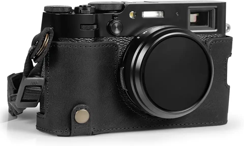MegaGear Ever Ready Genuine Leather Half Camera Case Compatible with Fujifilm X100VI - Black