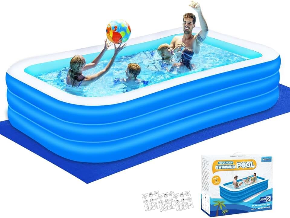 Nattork Inflatable Swimming Pool for Kids and Adults- 118" x 68" x 22" Family Full-Sized Blow Up Pools for kids -Thickened Durable Above Ground Swimming Pool Backyard Lawn, Indoor Outdoor Summer Party