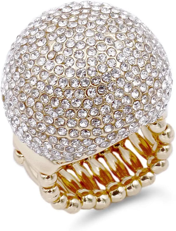 Lavencious Snowball Rhinestone Cocktail Stretch Ring Party Ring for Women Free Sizes for 6 to 10
