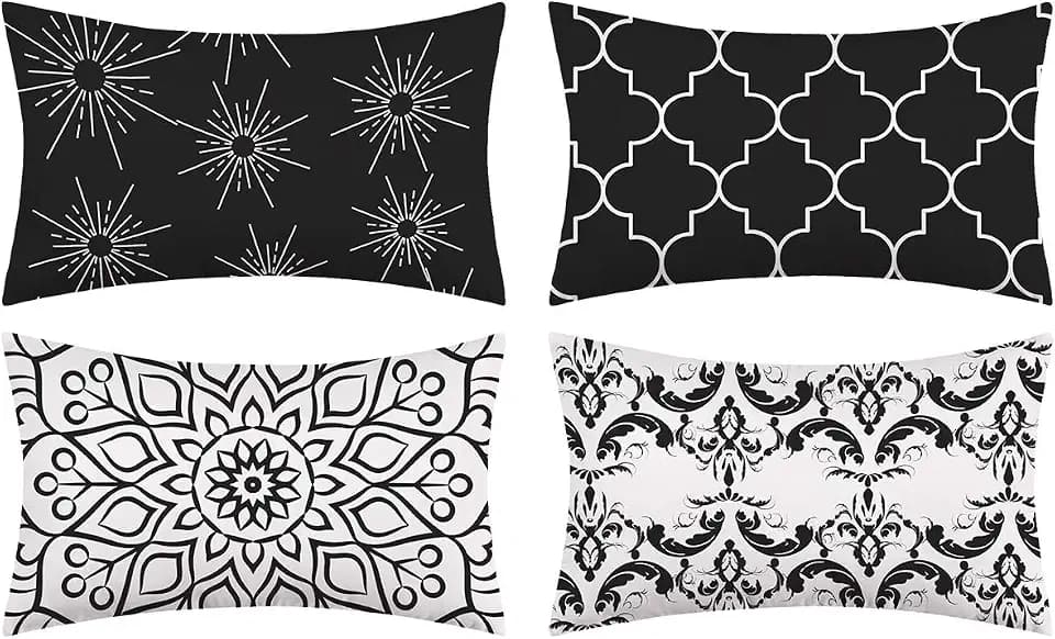 Alishomtll 4er Set Dekorative Kissenbezug Outdoor Kissenbezug Zierkissenbezug Kissenhülle Weich für Couch Zimmer 50 x 30 cm, Schwarz