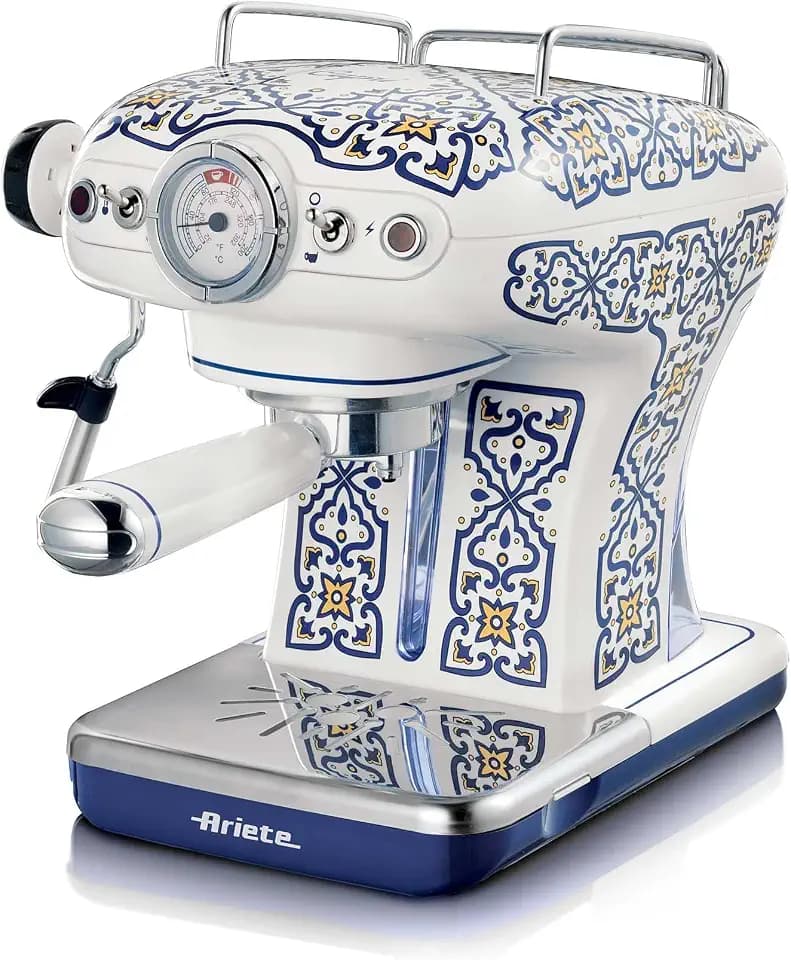 Ariete Vintage Espresso 1389, Retro Espressomaschine für Pulver oder ESE-Pads, 1-2 Tassen, Cappuccino-Düse, Edelstahl-Tassenhalter, 15 Bar, 850W, Capri