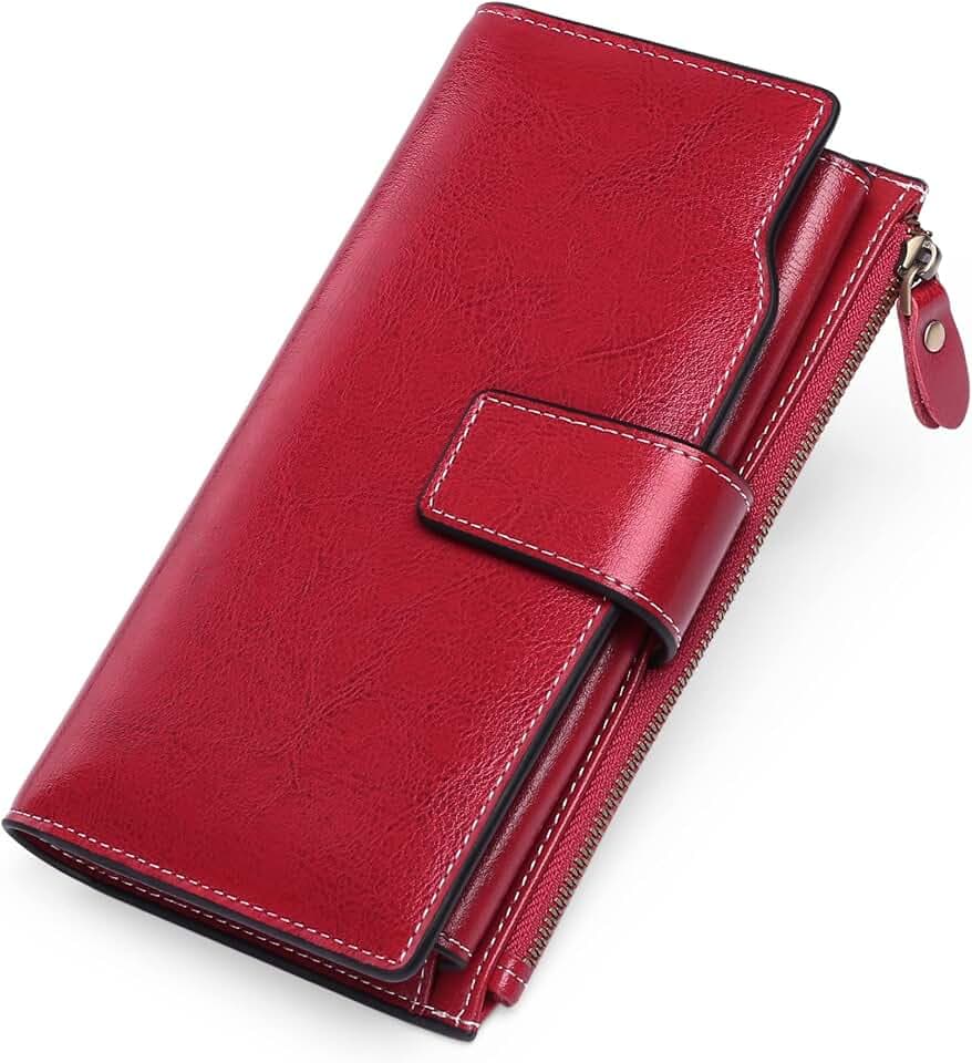 SENDEFN Women Leather Wallets RFID Blocking Clutch Card Holder Ladies Purse with Zipper Pocket