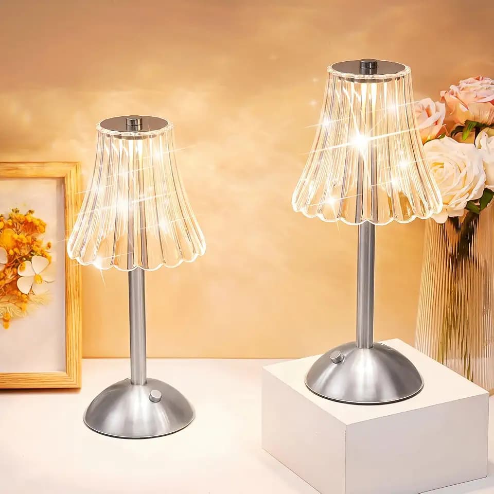 Liliful 2 Pcs Cordless Table Lamp LED Touch, Silver, Rose Style